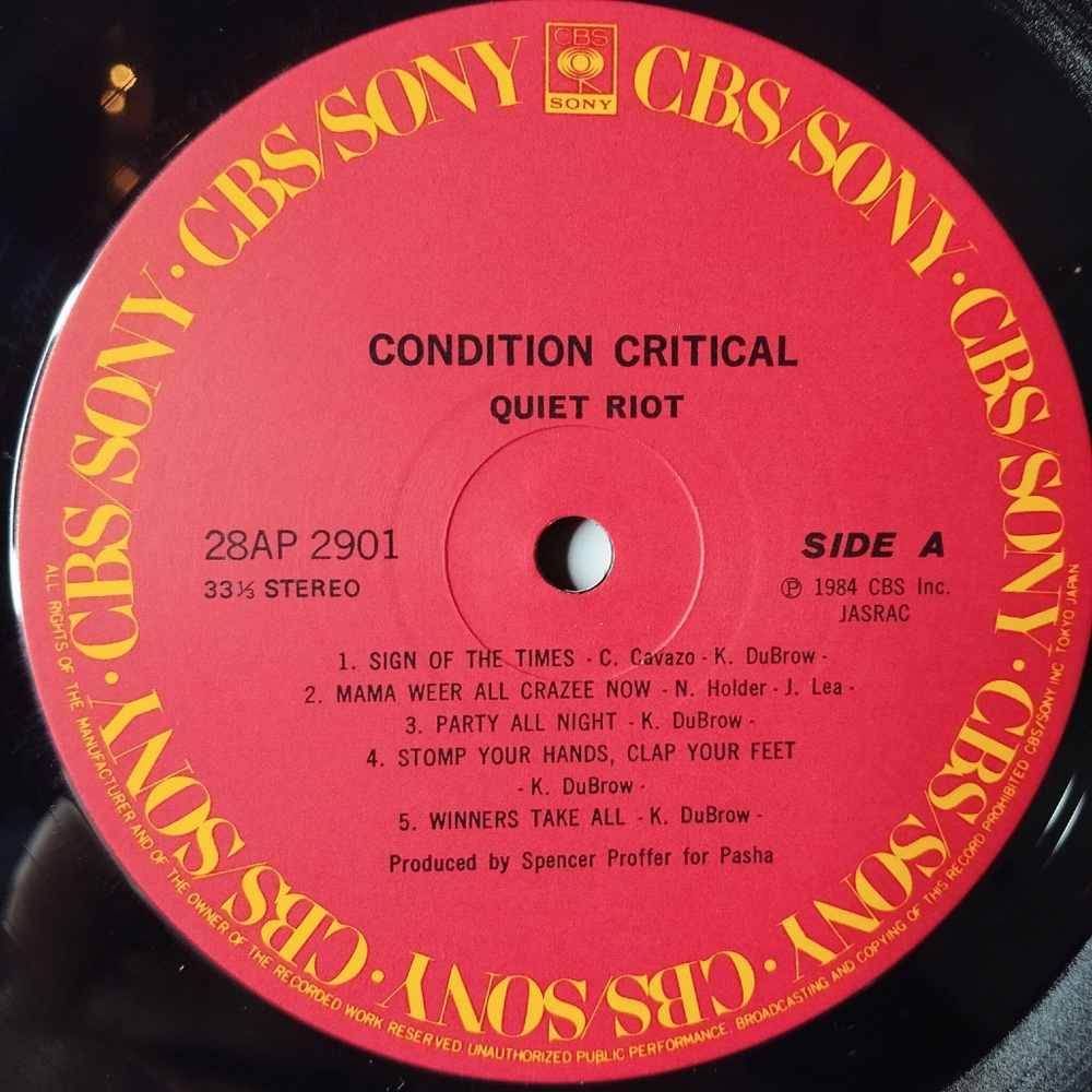 Винтажная виниловая пластинка LP Quiet Riot Condition Critical (Japan 1984) (No Obi) Winners Take All