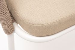 "Лион" стул плетеный из роупа, каркас из стали белый муар, роуп бежевый круглый, ткань бежевая