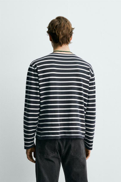 ZARA Х AARON LEVINE ФУТБОЛКА ЖАККАРД В ПОЛОСКУ, СИНИЙ/БЕЛЫЙ