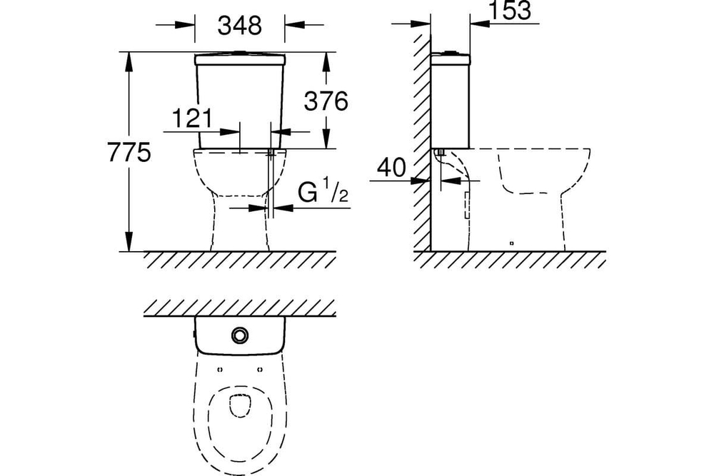 Внешний бачок GROHE Bau Ceramic наполнение снизу 39436000