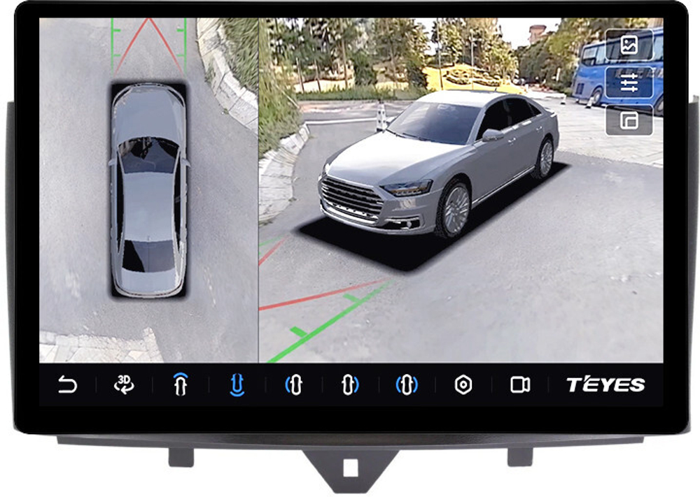 Магнитола для Smart ForTwo W451 2010-2015 - Teyes CC3-2K-360 монитор 13" 2K QLED на Android 10, 6Гб+128Гб, CarPlay, 4G SIM-слот, 4 камеры в комплекте