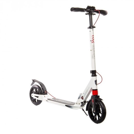 Складной двухколёсный самокат Micar Storm Pro 200 мм с двумя амортизаторами и ручным дисковым тормозом, белый