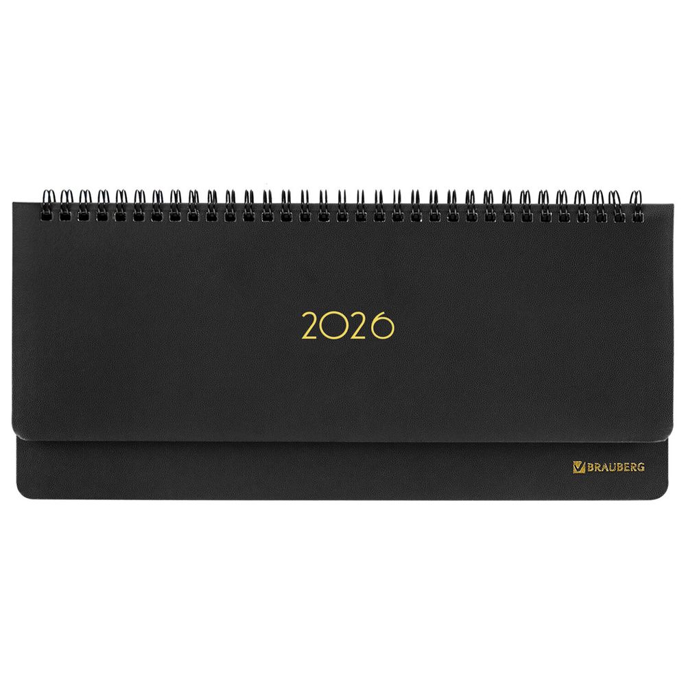 Планинг датированный 2026 305х140 мм BRAUBERG "Select" под кожу черный (117232)