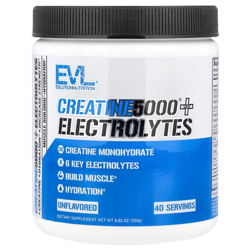EVLution Nutrition, Creatine5000® с электролитами, без добавок, 250 г (8,82 унции)