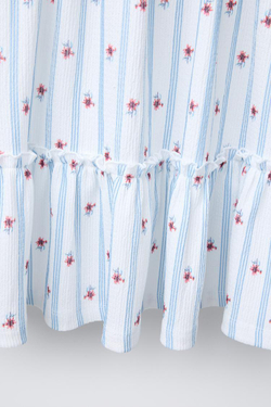 ZARA ПЛАТЬЕ ИЗ РЕЛЬЕФНОЙ ТКАНИ, ЭКРЮ/СИНИЙ