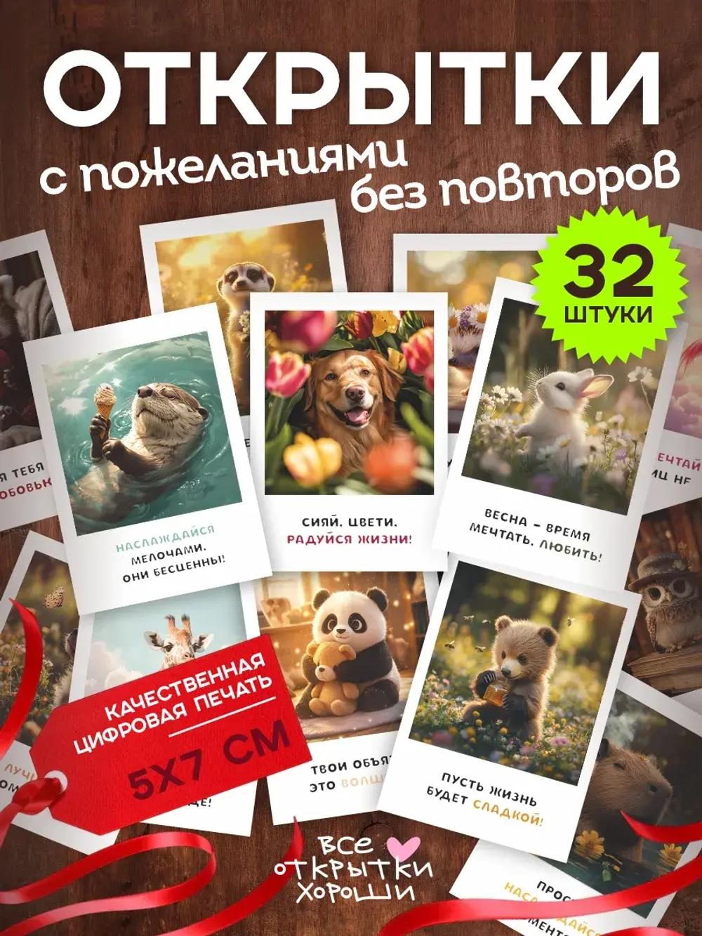 Набор мини открыток универсальные мотивация с животными 32