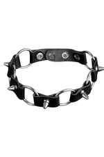 Кожаный черный ошейник с кольцами и шипами (Цвет: черный)