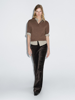 Massimo Dutti Расклешенные бархатные брюки, шоколадный