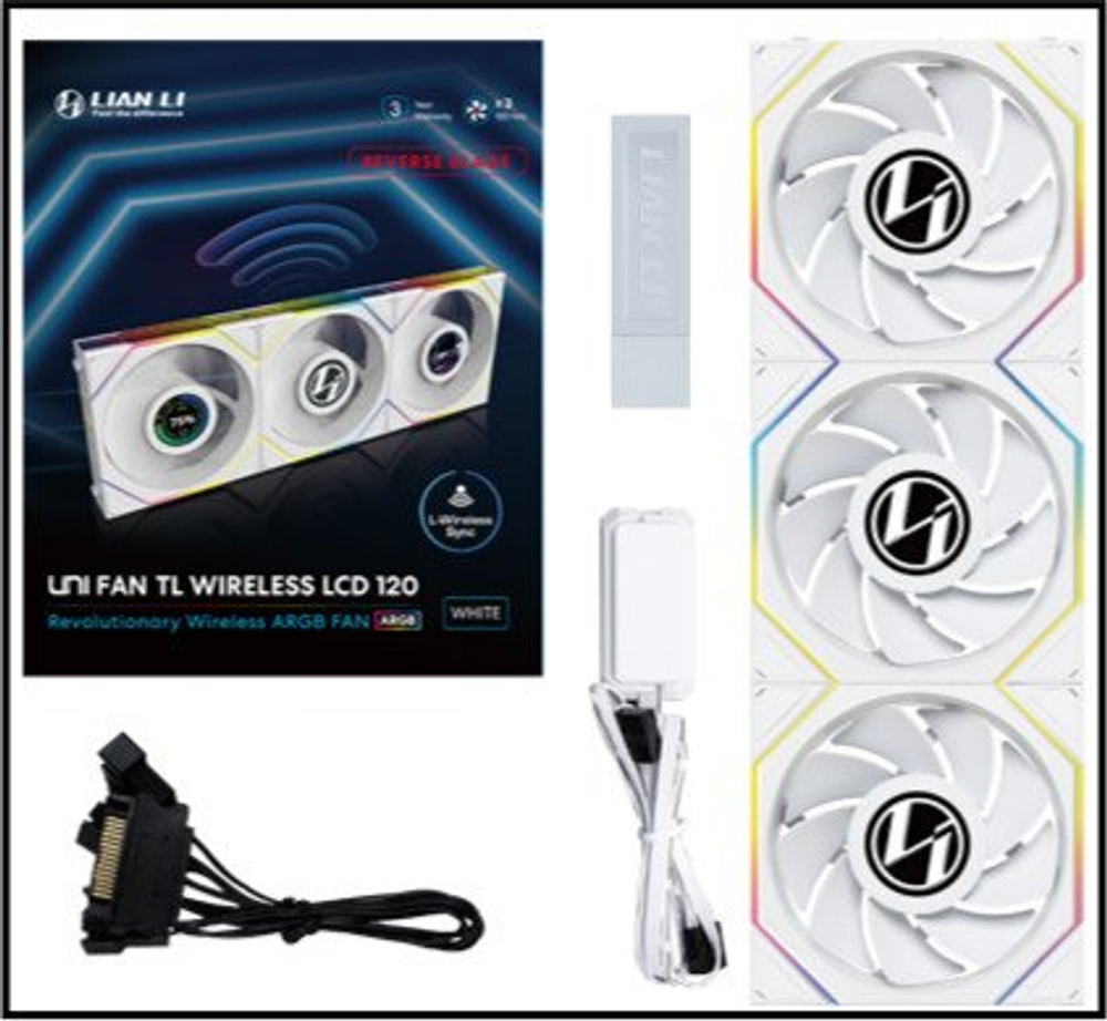 Вентилятор для корпуса Lian Li UNI FAN TL120 LCD Reverse Blade Wireless 3x120mm G99.12RTLLCD1W3W.00