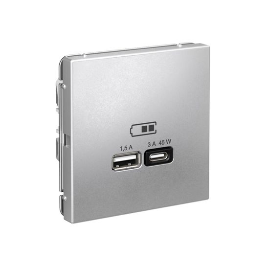 Розетка USB ArtGallery тип A+C 45Вт QC PD высокоскор. ЗУ механизм алюм. SE GAL000329