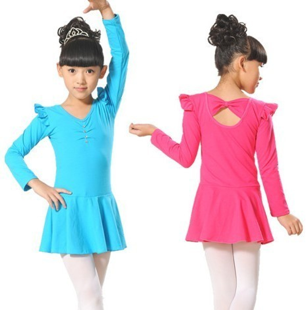 Платье детское танцевальное с длинным рукавом и бантом на спине