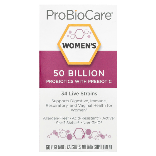 ProBioCare, Пробиотики для женщин с пребиотиками, 50 млрд, 60 растительных капсул