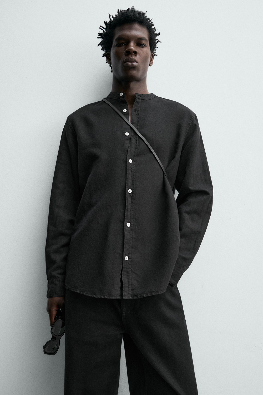ZARА РУБАШКА RELAXED FIT ИЗ ЛЬНА И ХЛОПКА, ЧЕРНЫЙ