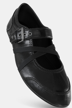 ZARA БАЛЕТКИ ИЗ ЛАКИРОВАННОЙ ИСКУССТВЕННОЙ КОЖИ С ПРЯЖКАМИ, ЧЕРНЫЙ