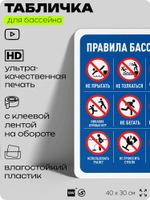 Табличка для бассейна "Техника безопасности в бассейне", на пляж, для общественной и частной зоны отдыха, информационная, 40х30 см, Silver Plane x Айдентика Технолоджи