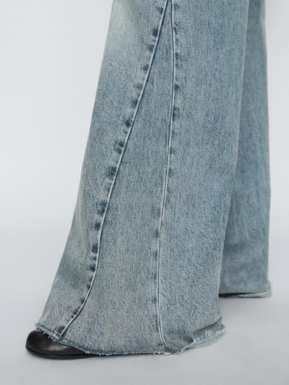 Massimo Dutti Расклешенные джинсы из хлопка с высокой посадкой, голубой