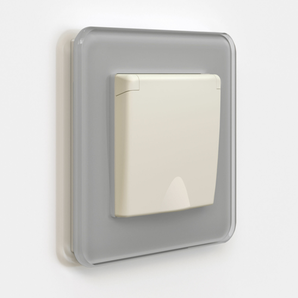 Розетка с заземлением и шторками c крышкой IP44 (айвори матовый)