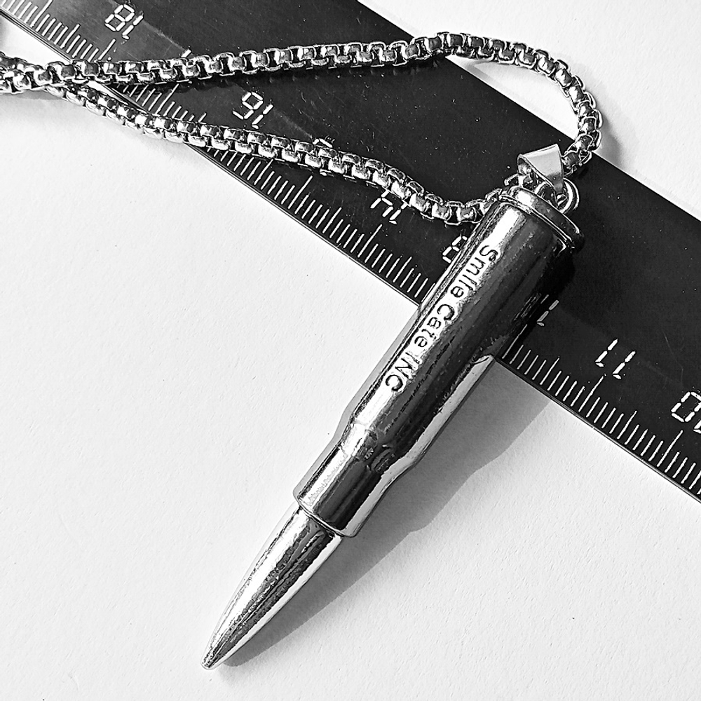 "Пуля" (60х10мм) стальной кулон с цепочкой 65см (Stainless Steel), Украшение на шею.