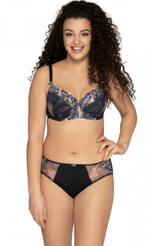 Бюстгальтер plus size на тонком поролоне с трехцветной вышивкой (Размер: 95G) (Цвет: черный)