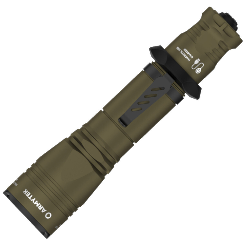 Фонарь светодиодный тактический Armytek Dobermann Pro Magnet USB Olive, 1400 лм, теплый свет, аккуму
