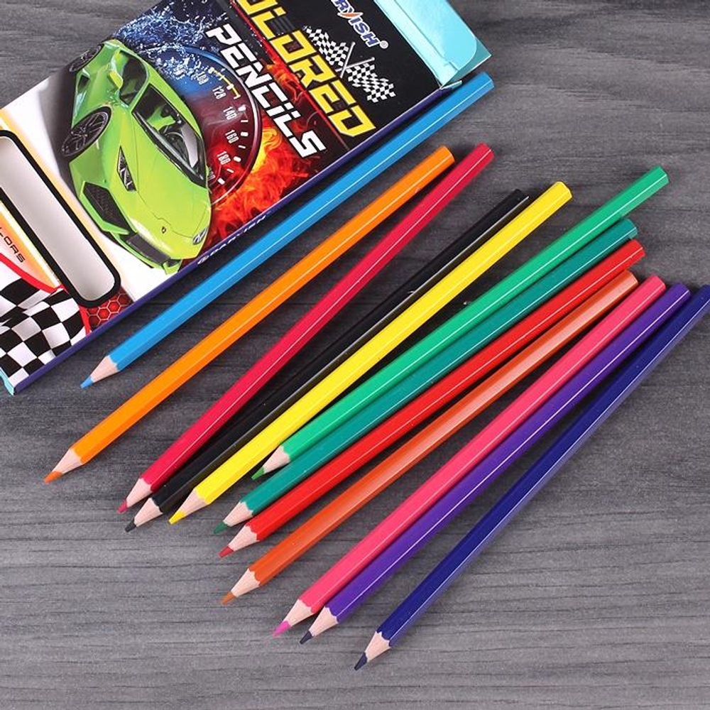 Карандаши 12цв. "Машинка" корпус пластиковый шестигранный (Darvish)