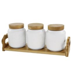 Lenardi 140-131 Набор из 3 банок 340мл. на подставке BAMBOO в под.уп.(х12)Фарфор
