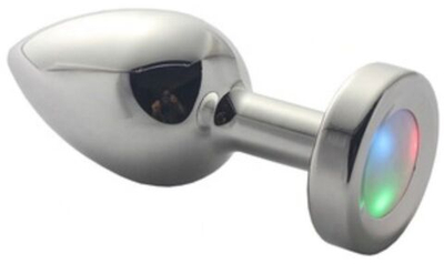 Серебристая гладкая анальная пробка со светодиодным кристаллом - 9,5 см. (Цвет: разноцветный)
