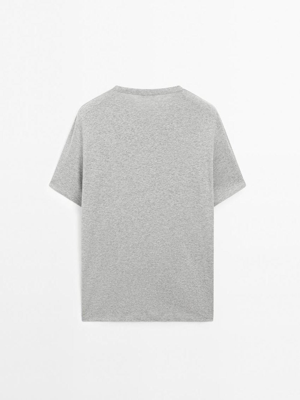 Massimo Dutti Футболка из смесового хлопка, серый меланж