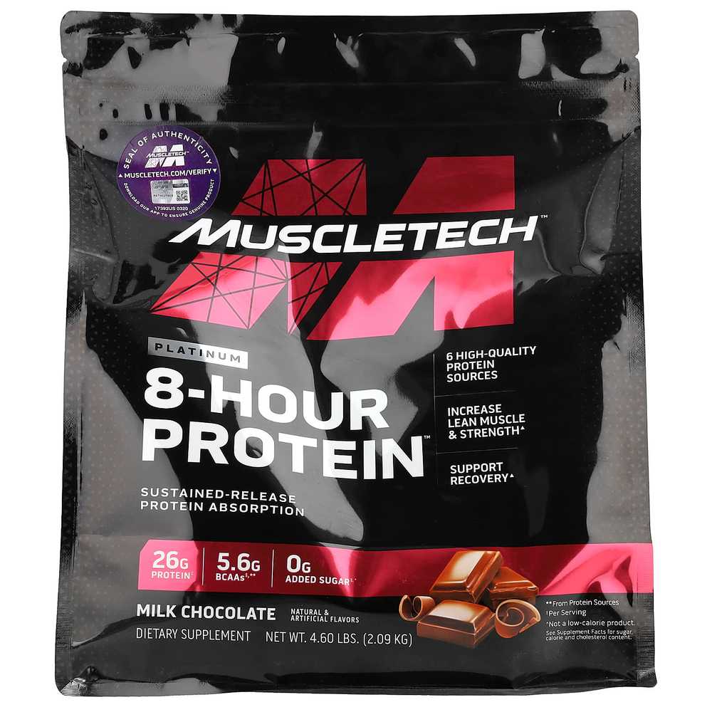 MuscleTech, Platinum 8-Hour Protein, смесь для приготовления протеинового коктейля, молочный шоколад, 2,09 кг (4,6 фунта)
