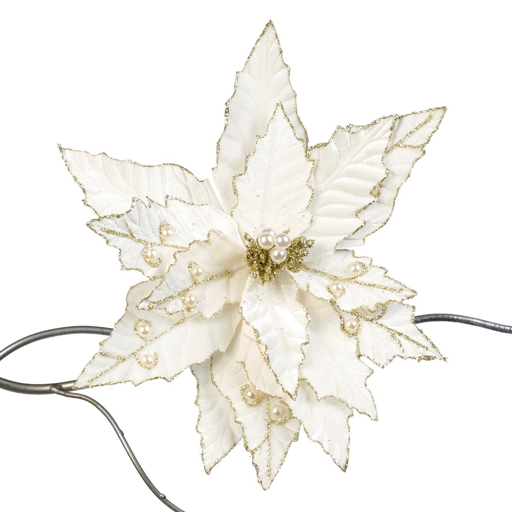 Пуансеттия на клипсе 33см Goodwill кремовая