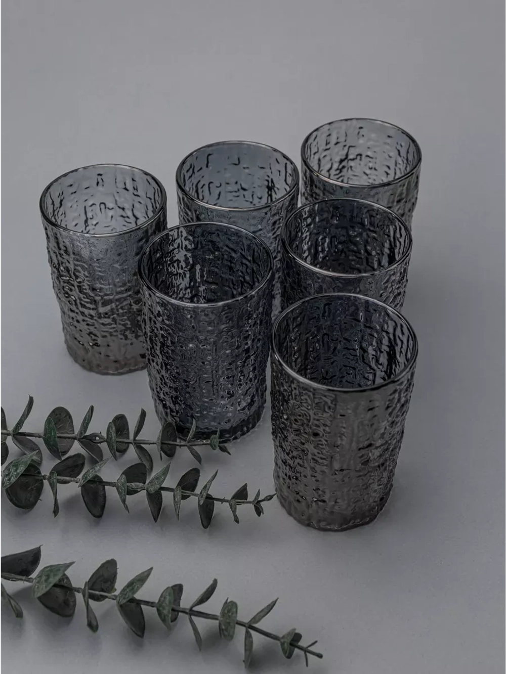 Набор стаканов с рельефным узором, 240 мл. 6 шт. Серые