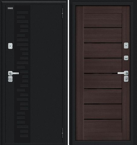 Входная стальная дверь BRAVO Thermo Д2 Букле черное/ Wenge Melinga, черные стеклянные вставки
