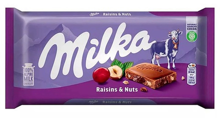 Шоколад Milka Милка Raisin&Nut с фундуком и изюмом 100г. (122руб./шт.) (22шт./кор.) (Европа) ООО ГЛОБАЛ