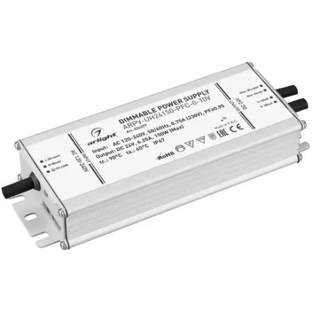 Блок питания ARPV-UH24150-PFC-0-10V (24V, 6.3A, 150W) (Arlight, IP67 Металл, 7 лет) 024277