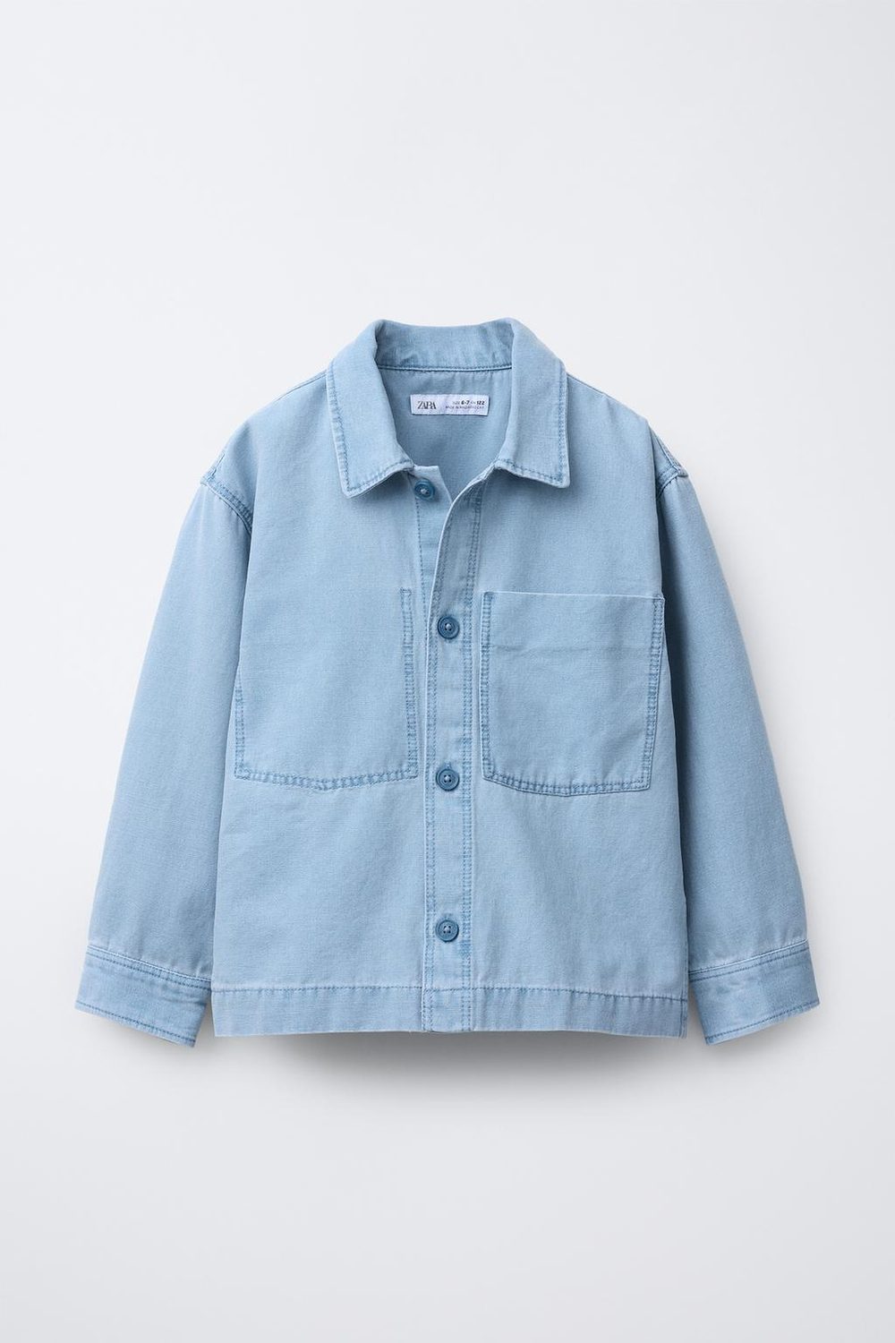 ZARA ХОЛЩОВАЯ КУРТКА-РУБАШКА, СИНИЙ