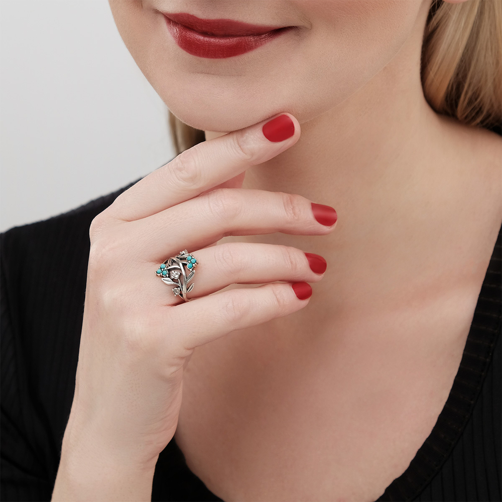 "Лантия" кольцо в серебряном покрытии из коллекции "Бирюзовый сад" от Jenavi