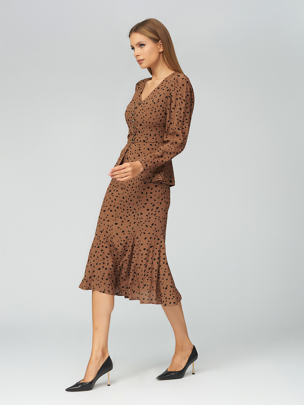 Платье миди с баской