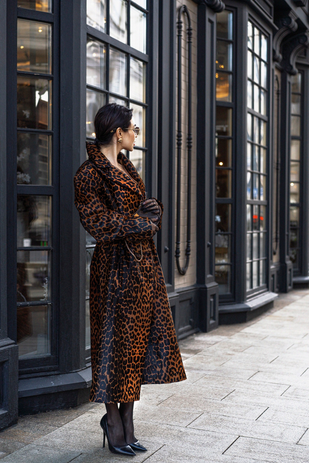 Тренч кожаный леопардовый