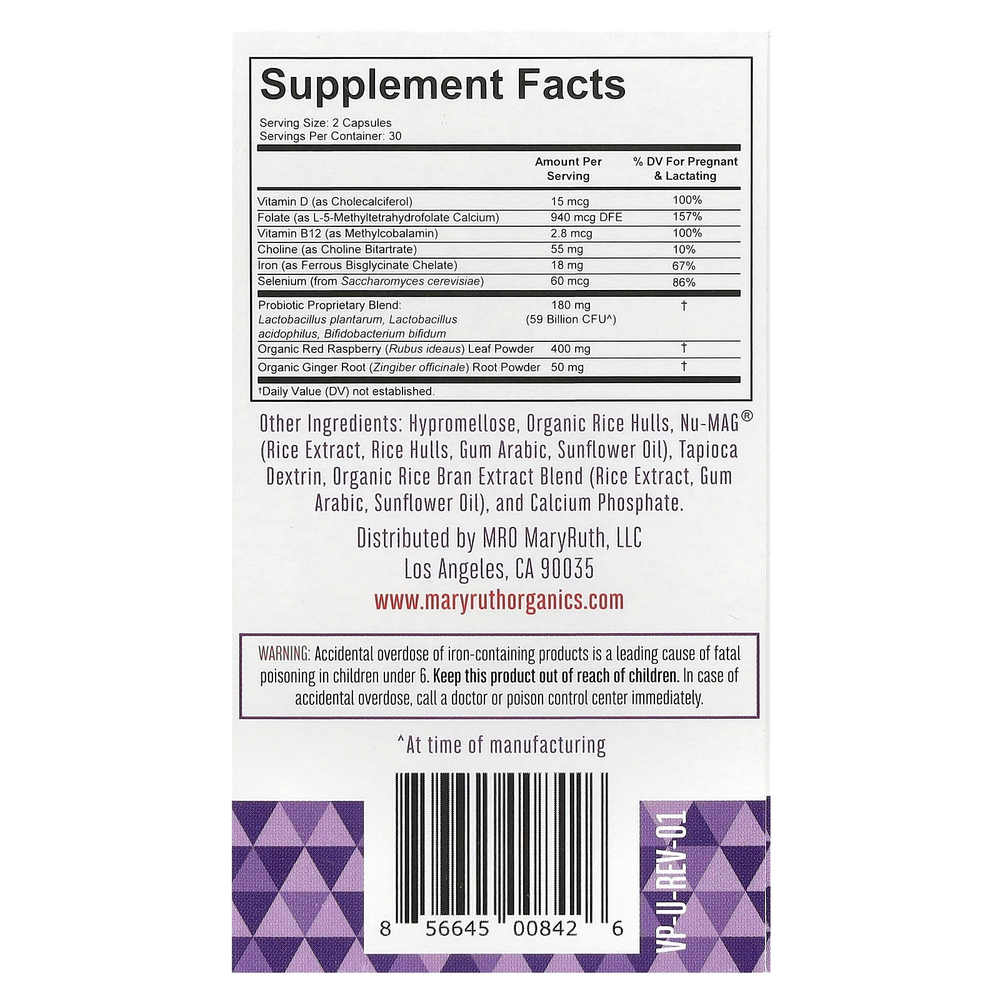 MaryRuth's, Probiotic Prenatal +, 59 млрд КОЕ, 60 капсул (29,5 млрд КОЕ в 1 капсуле)