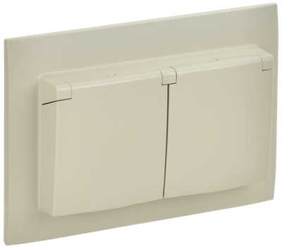 SKANDY Розетка 2-местная и крышкой 16А в сборе IP44 SK-R12B бежевый IEK