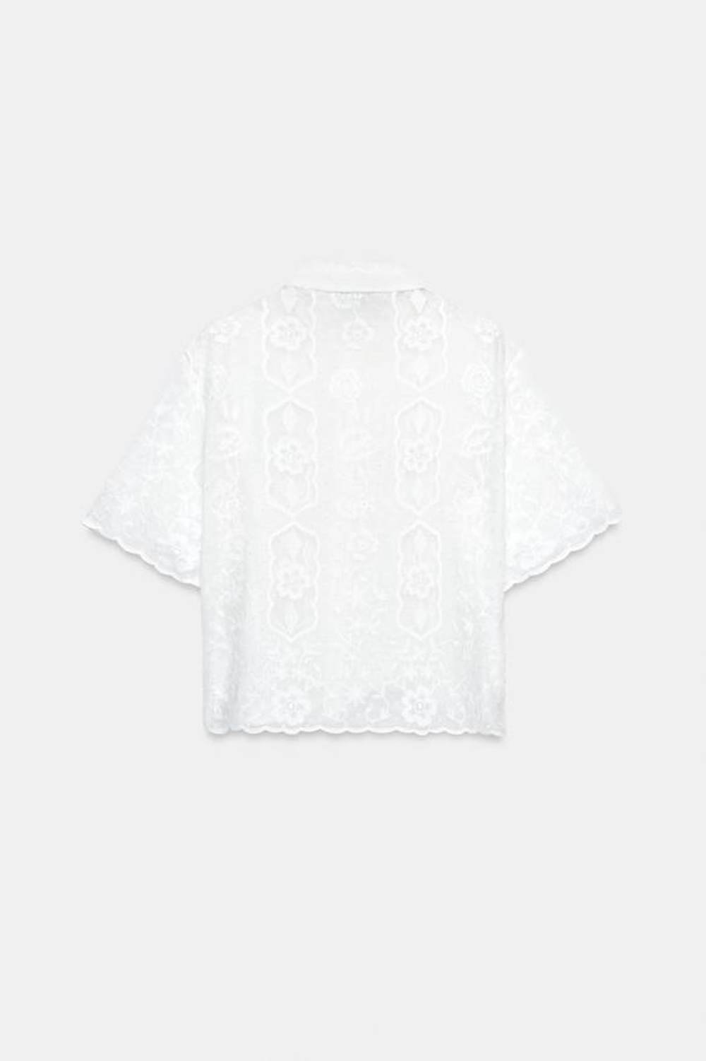 ZARA РУБАШКА С ВЫШИВКОЙ И КОРОТКИМ РУКАВОМ, БЕЛЫЙ