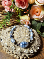 Браслет из натурального камня, авторская работа из полосатого и матового Агата "Много агата"