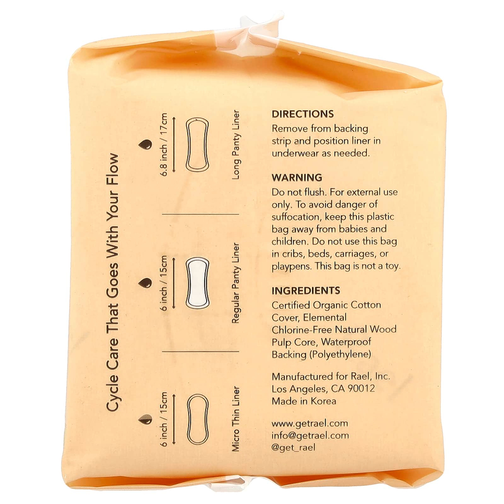 Rael, Ежедневные прокладки из органического хлопка, обычного размера, 20 шт.