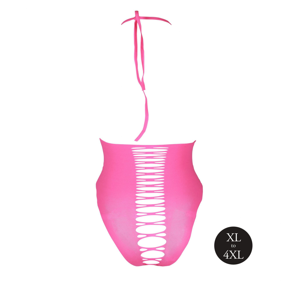 Розовое неоновое боди +size с имитацией шнуровки (Размер: XL-4XL) (Цвет: розовый)