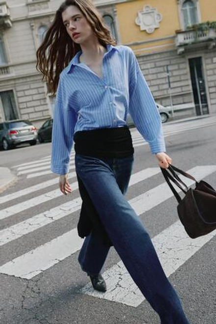 ZARA РУБАШКА ИЗ ПОПЛИНА С ПУГОВИЦАМИ, ЭКРЮ/КРАСНЫЙ