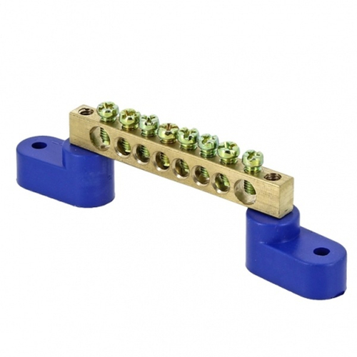 Шина PROxIma N (6х9мм) 100А 8 отверстий латунь 2 синих угловых изолятора синий EKF sn0-63-08-2