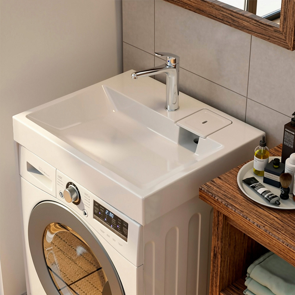 Раковина Azario SHARP NEW 600х500х90 литьевой мрамор, сифон в комплекте, белый (CS00105718)