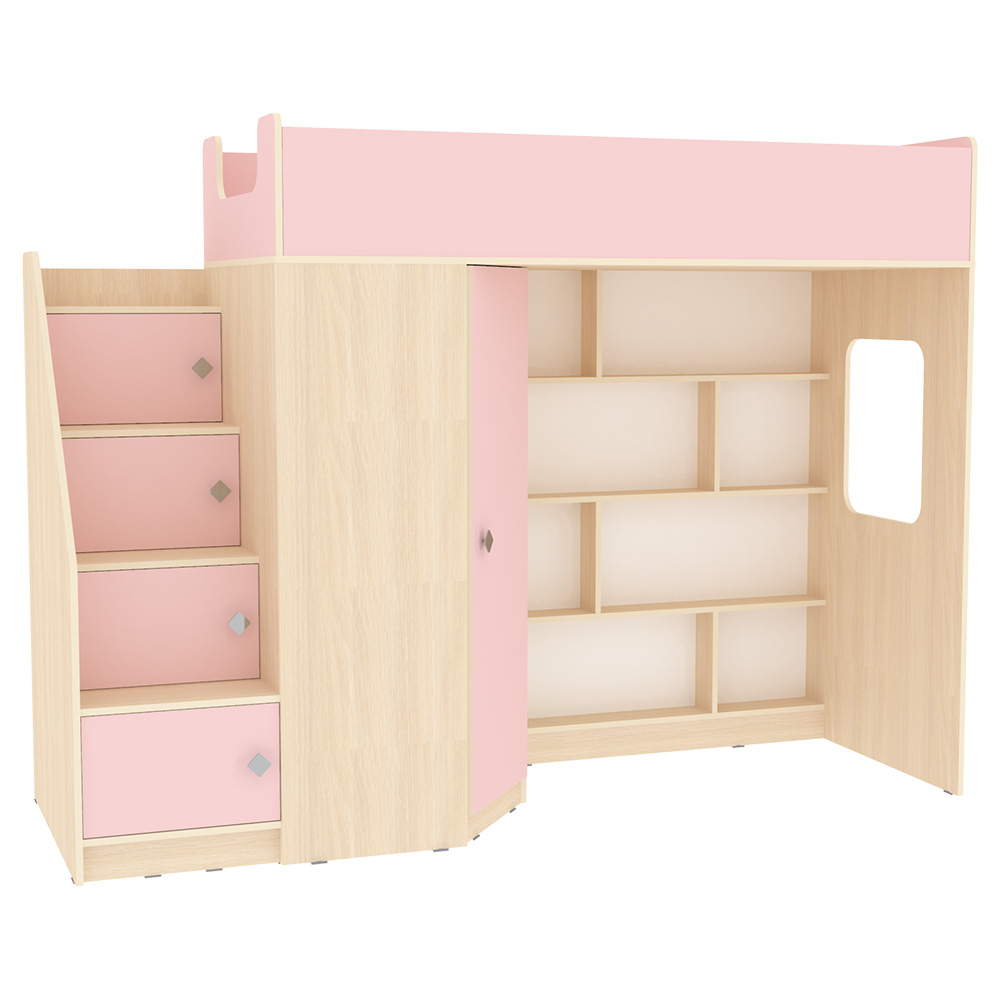 Кровать-чердак КарИВи Л-В602.3 80х190  Дуб Молочный Розовый