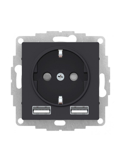 Розетка 1-м СП AtlasDesign 16А IP20 с 2-мя заряд. устройствами USB тип A+A 5В/2.4А 2х5В/1.2А механизм карбон SE ATN001030