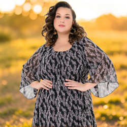 Платье трапеция, шифон Веточки